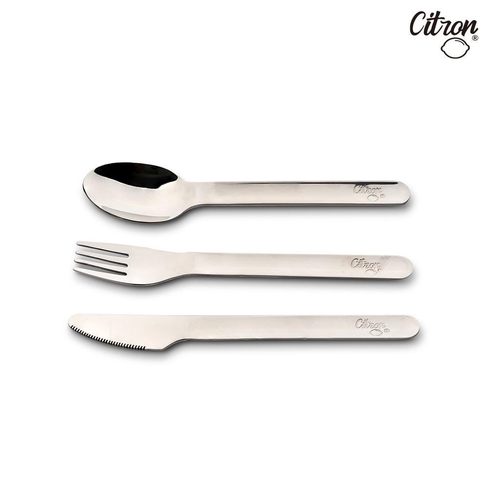 官方直營【Citron】兒童餐具三件組(含收納袋)_ 霧靄藍-細節圖3