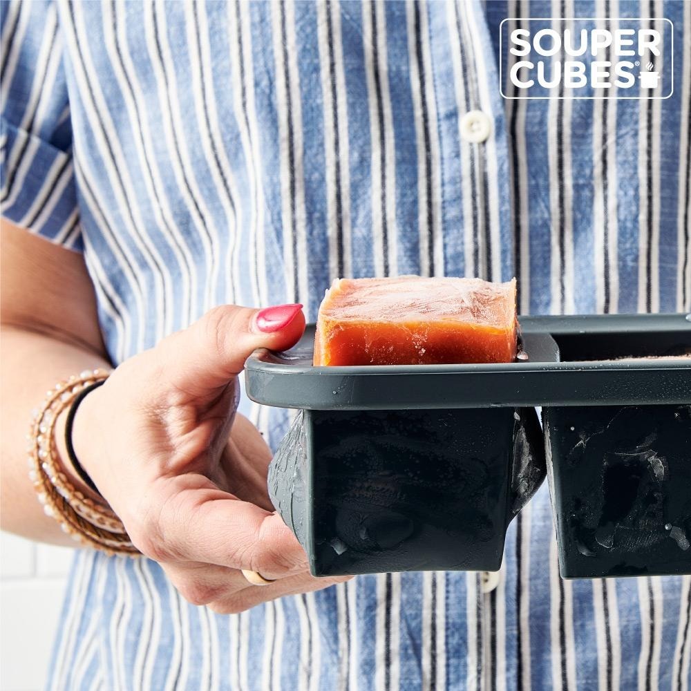 官方直營【Souper Cubes】多功能食品級矽膠保鮮盒_曜石灰2件組(2格+4格)-細節圖8