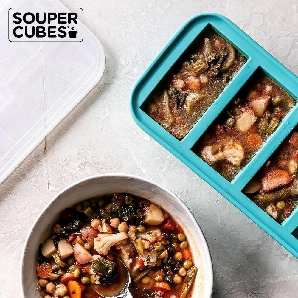 官方直營【Souper Cubes】多功能食品級矽膠保鮮盒4格_湖水綠(250ML/格)-細節圖3