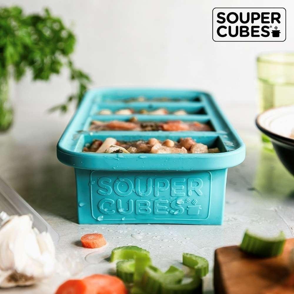 官方直營【Souper Cubes】多功能食品級矽膠保鮮盒4格_湖水綠(250ML/格)-細節圖4