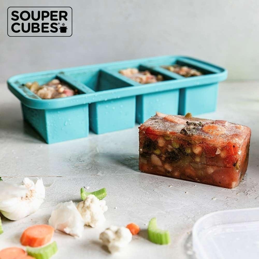 官方直營【Souper Cubes】多功能食品級矽膠保鮮盒4格_湖水綠(250ML/格)-細節圖5