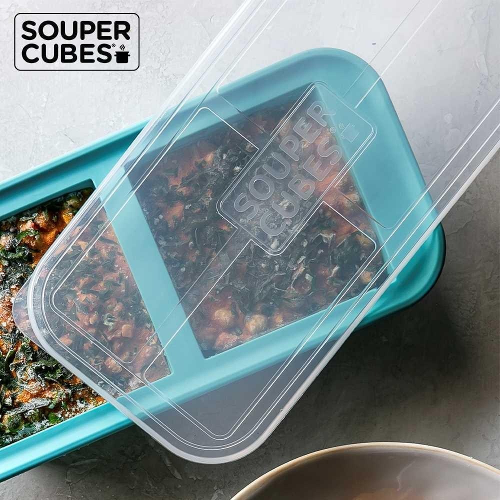 官方直營【Souper Cubes】多功能食品級矽膠保鮮盒2格_湖水綠(500ML/格)-細節圖5