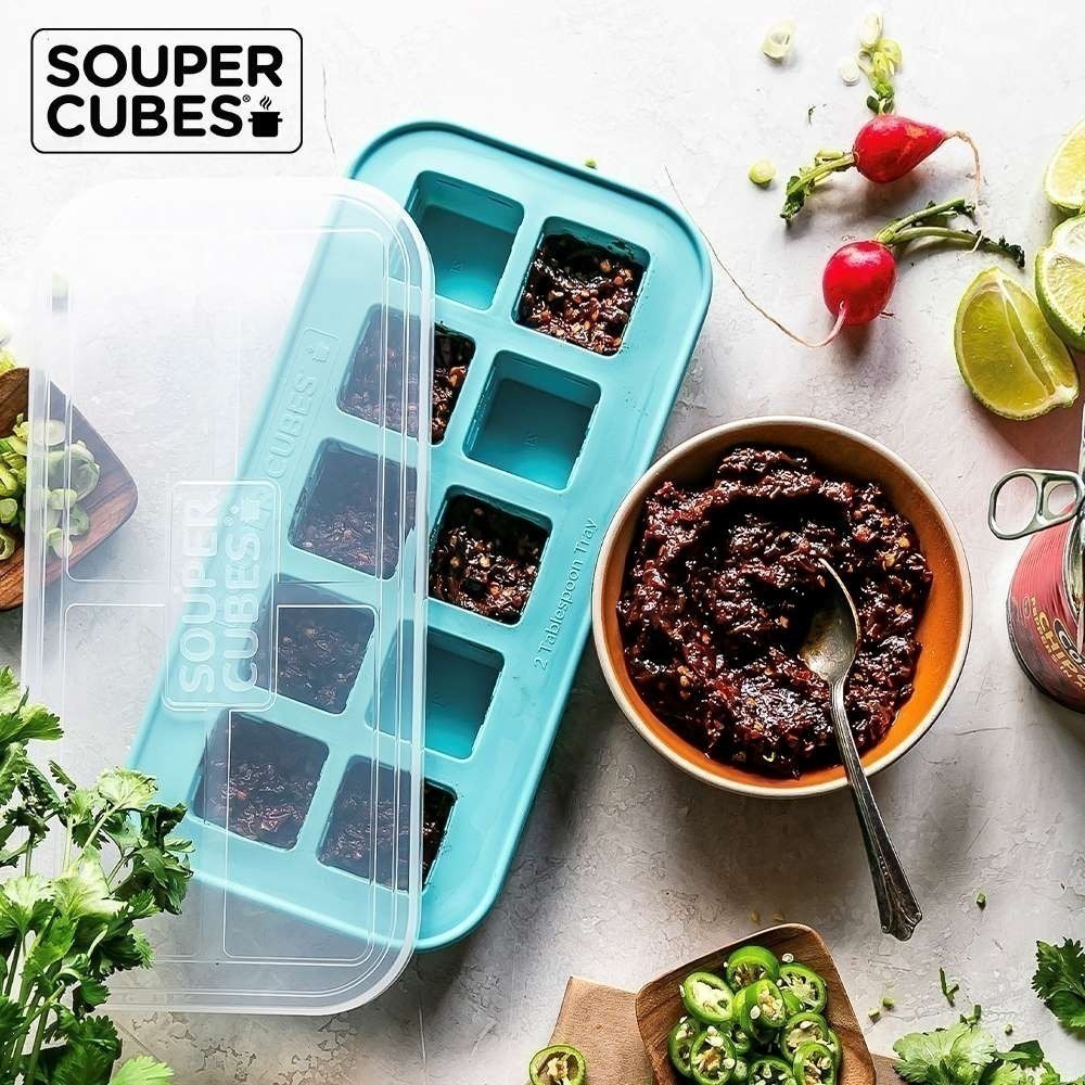 【Souper Cubes】多功能食品級矽膠保鮮盒_湖水綠10格(30ML/格)-細節圖4