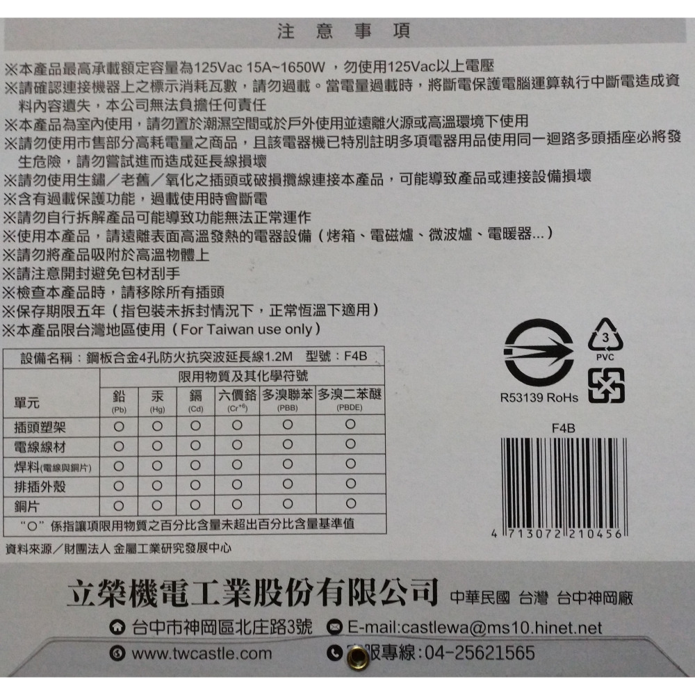 【官方授權經銷商】 送贈品 新款上市 F4B 1.2M 2M 3.6M 5M 蓋世特 方形鋼體設計 工業用 4插座-細節圖10
