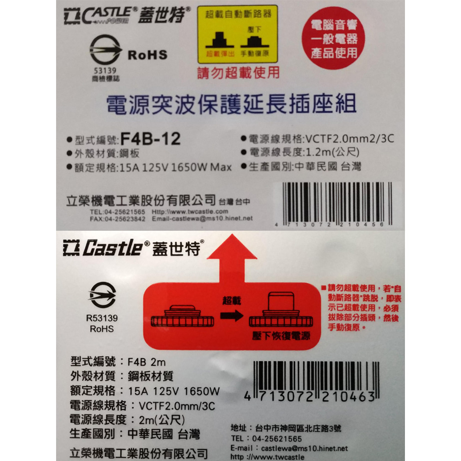 【官方授權經銷商】 送贈品 新款上市 F4B 1.2M 2M 3.6M 5M 蓋世特 方形鋼體設計 工業用 4插座-細節圖11