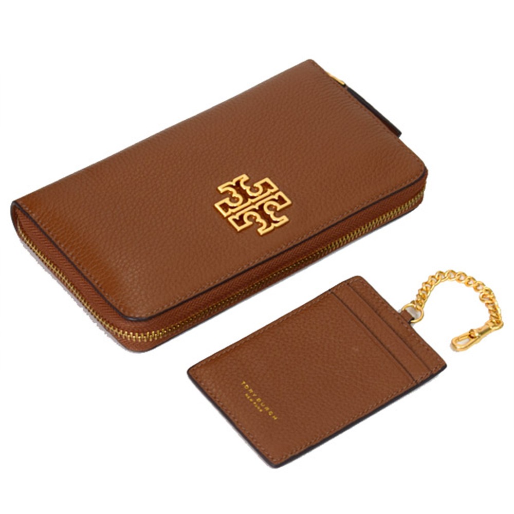 TORY BURCH 雙T-LOGO皮格拉鍊長夾-附卡套-焦糖-細節圖2