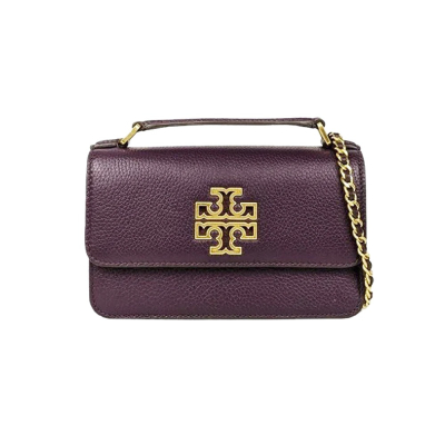 TORY BURCH 雙T-LOGO皮革翻蓋兩用鍊包-葡萄深紫