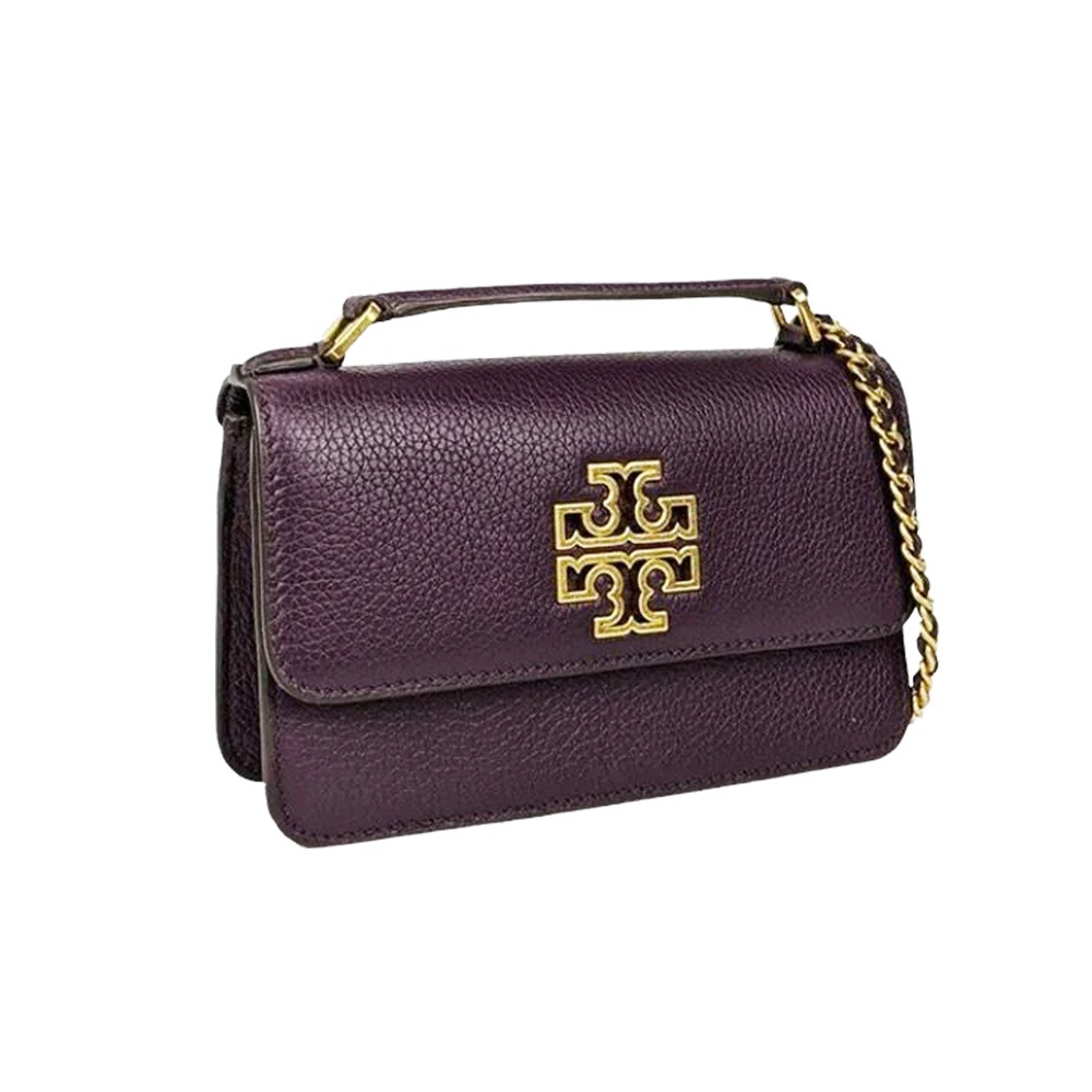 TORY BURCH 雙T-LOGO皮革翻蓋兩用鍊包-葡萄深紫-細節圖3