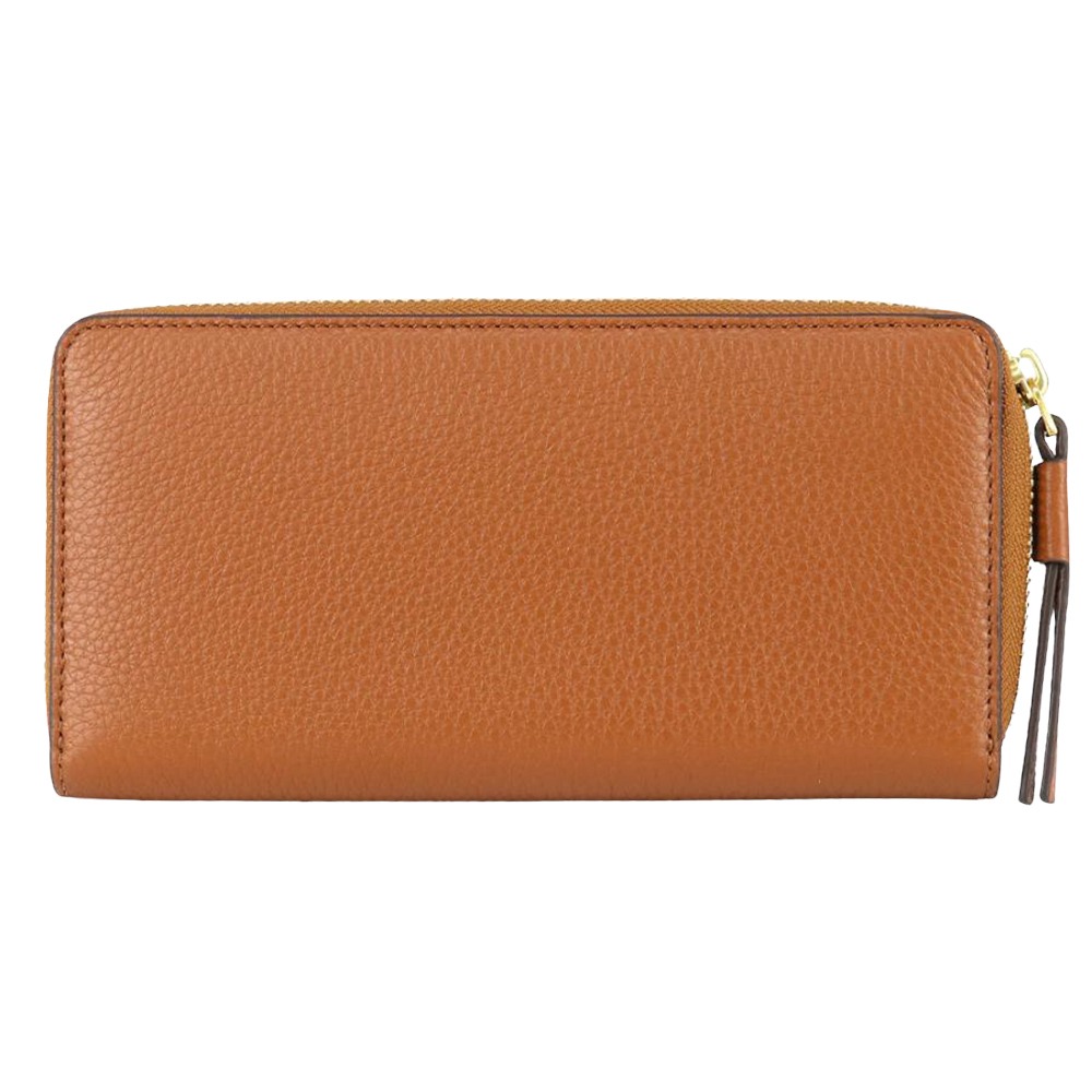 TORY BURCH 素面皮革拉鍊長夾-焦糖-細節圖3