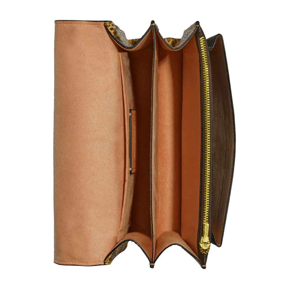 【COACH】防刮皮革翻蓋斜背包-桔咖-細節圖3