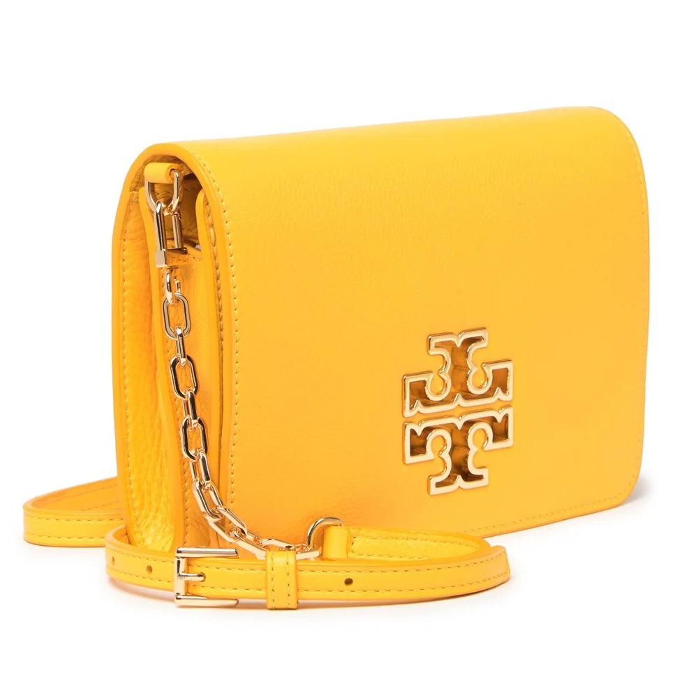 【TORY BURCH】雙T LOGO皮革鏈帶斜背包-黃色-細節圖2