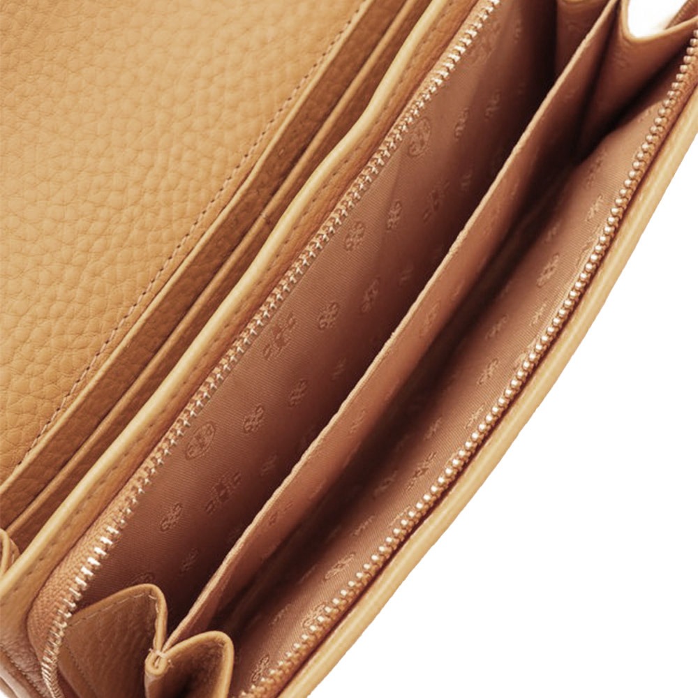 【TORY BURCH】雙T LOGO皮革翻蓋長夾-淺卡-細節圖4