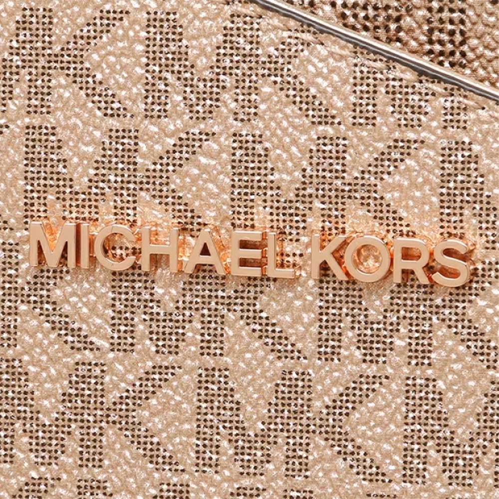 【MICHAEL KORS】滿版LOGO皮革肩背包-玫瑰金-細節圖4