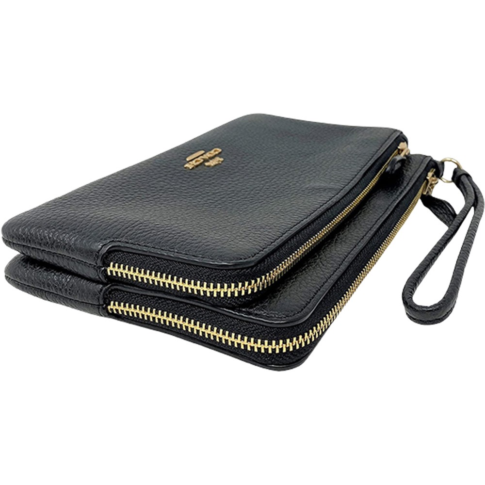 【COACH】拉鍊皮革雙層手拿包-黑-細節圖2