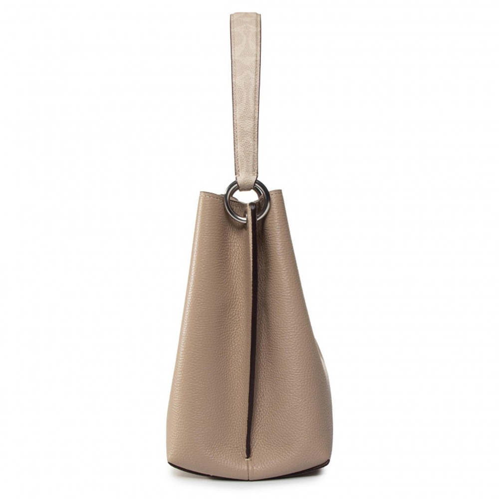 【COACH】素面皮革水桶包-奶茶色-細節圖2