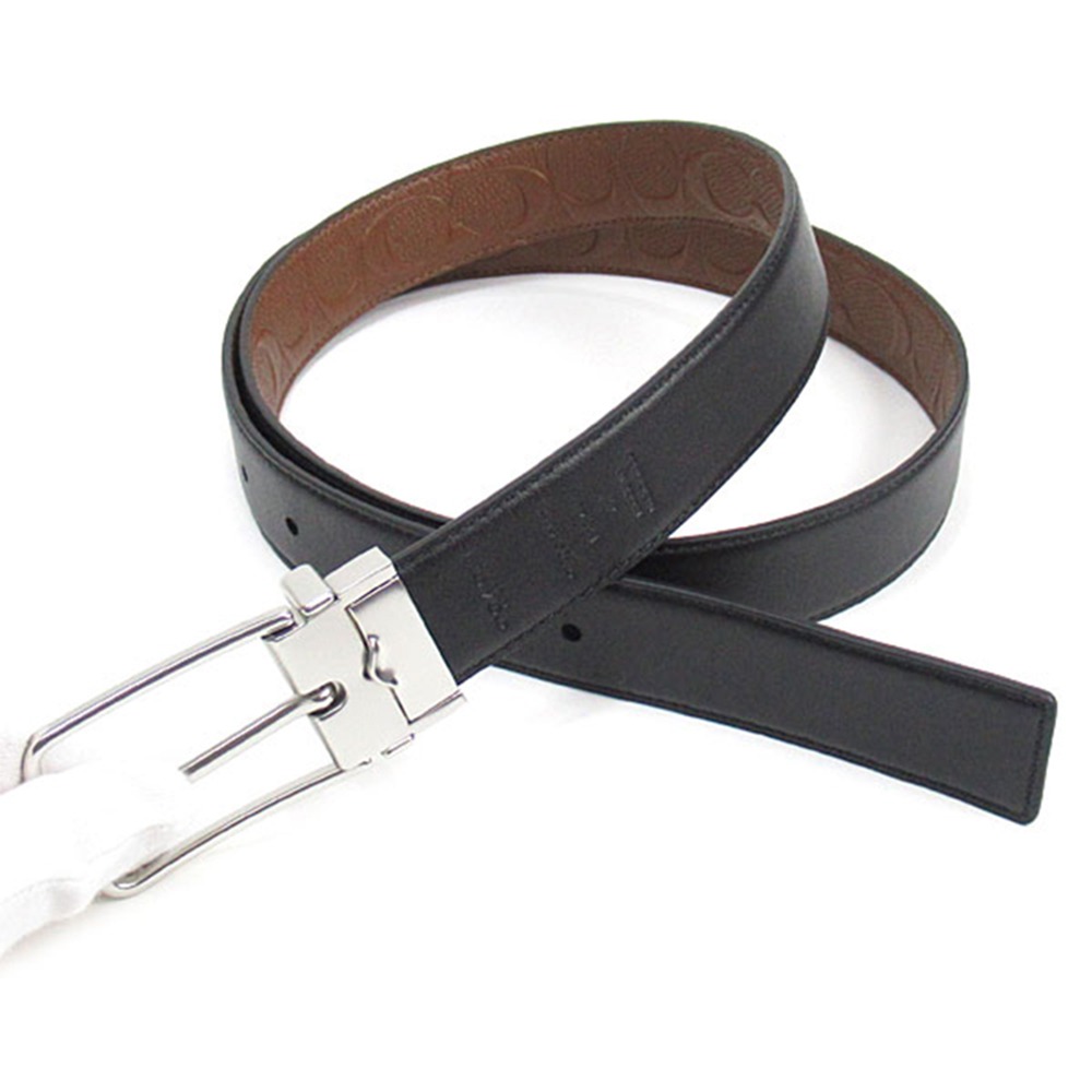 【COACH】浮雕LOGO皮革雙面皮帶-駝-細節圖3