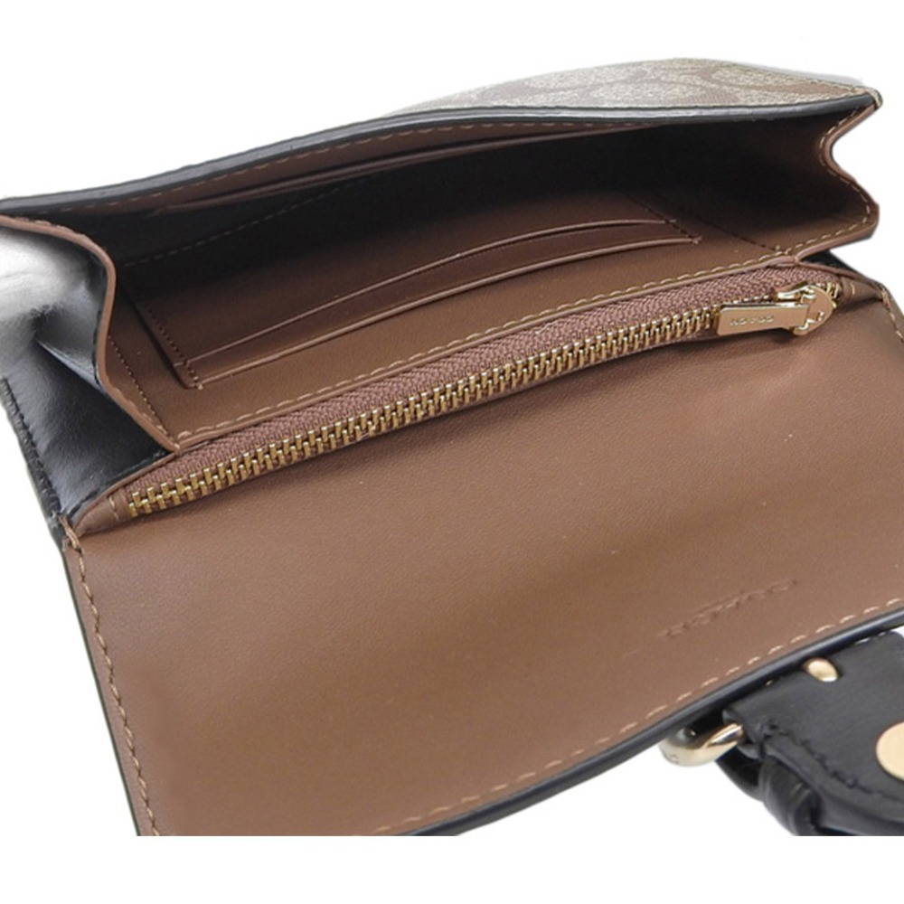 【COACH】滿版LOGO皮革零錢中夾-卡其咖-細節圖4