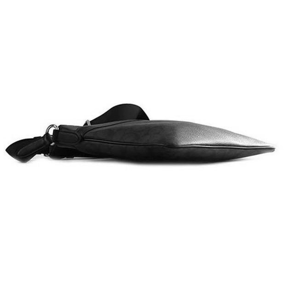 【COACH】滿版LOGO拼接皮革斜背包-黑灰-細節圖3