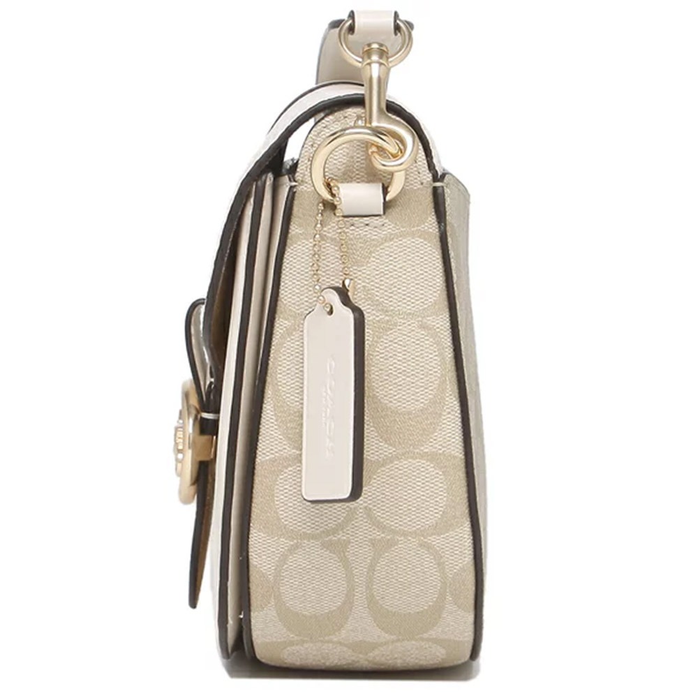 【COACH】拼接皮革翻蓋馬鞍包-米白-細節圖2