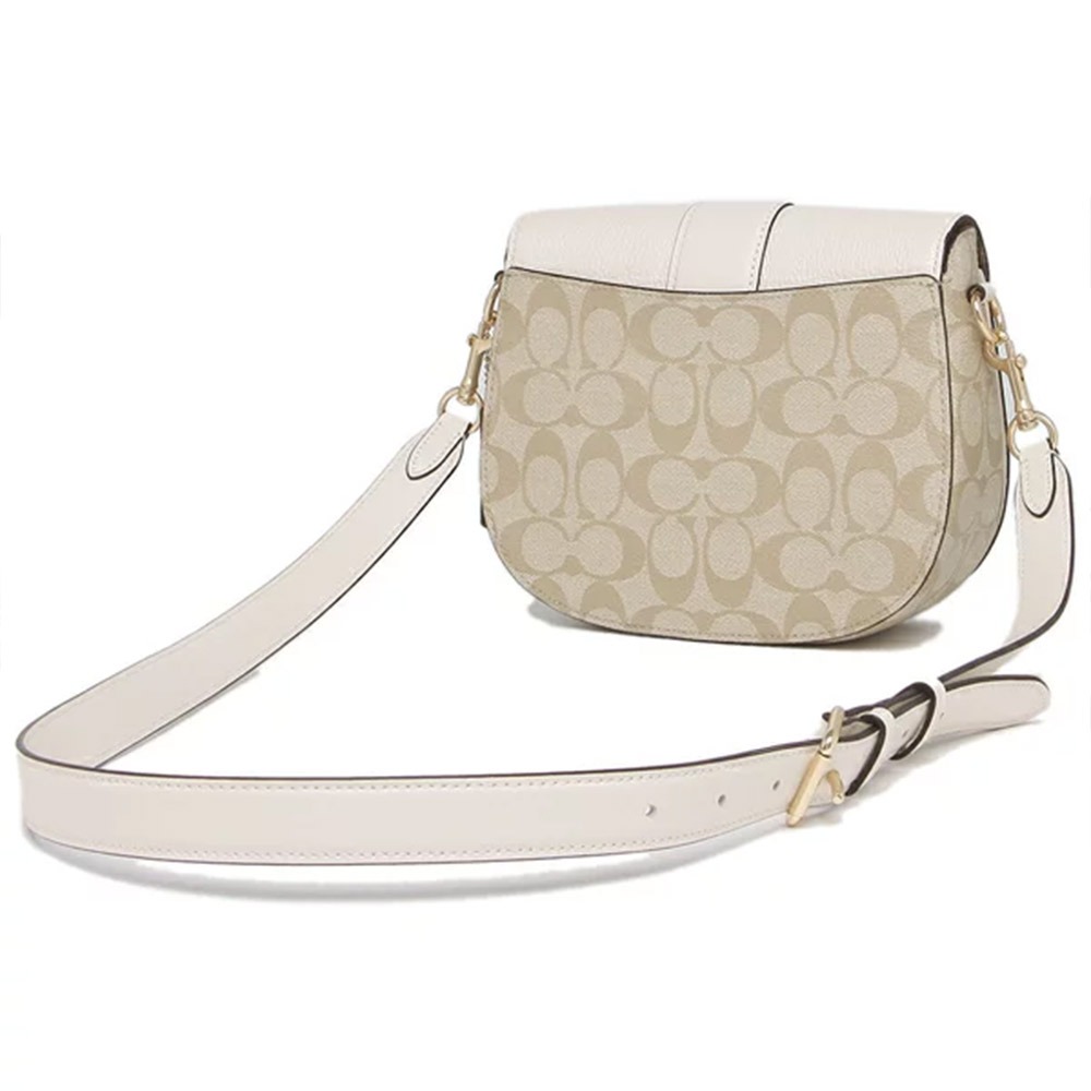 【COACH】拼接皮革翻蓋馬鞍包-米白-細節圖3