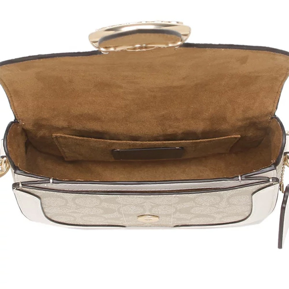 【COACH】拼接皮革翻蓋馬鞍包-米白-細節圖4