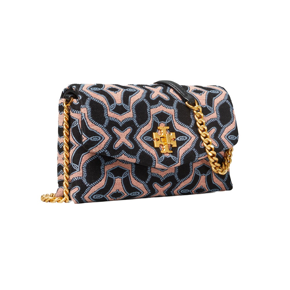 【TORY BURCH 】印花織布斜背包-黑底粉彩-細節圖2