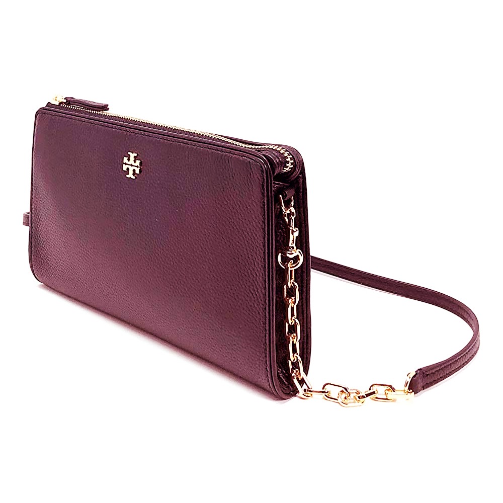 【TORY BURCH 】荔枝紋皮革斜背包-酒紅-細節圖2