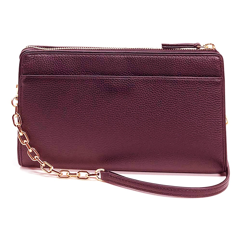 【TORY BURCH 】荔枝紋皮革斜背包-酒紅-細節圖3