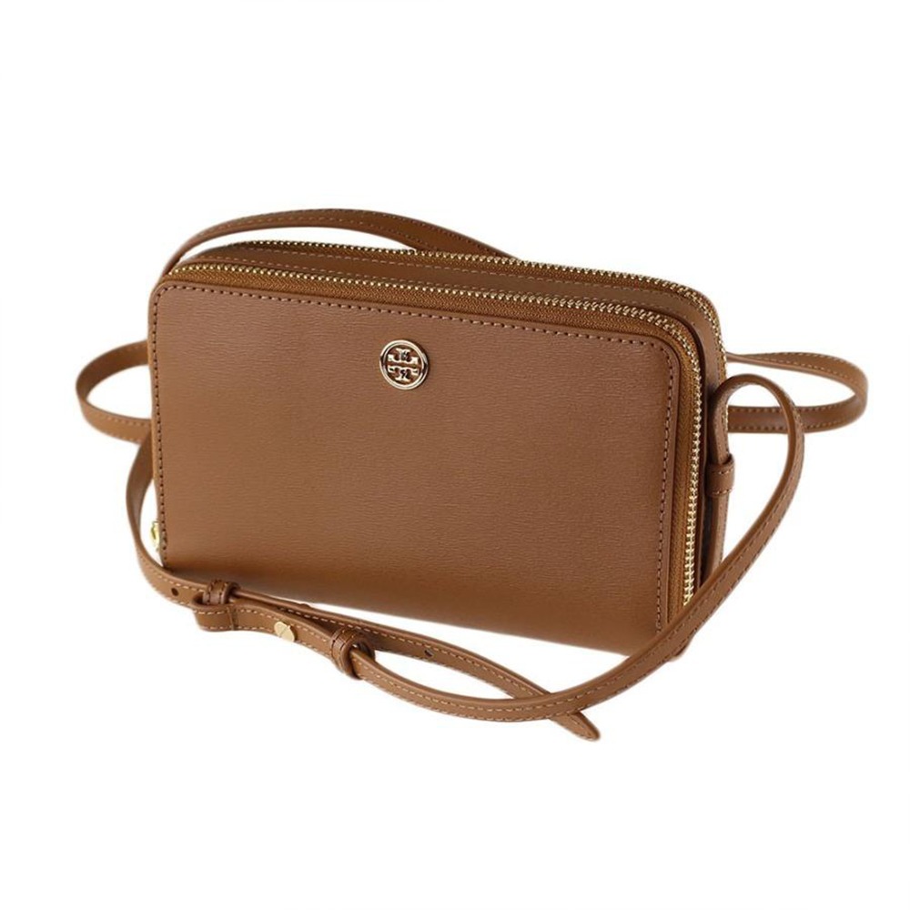 【TORY BURCH 】雙層拉鍊皮革方包-駝-細節圖2