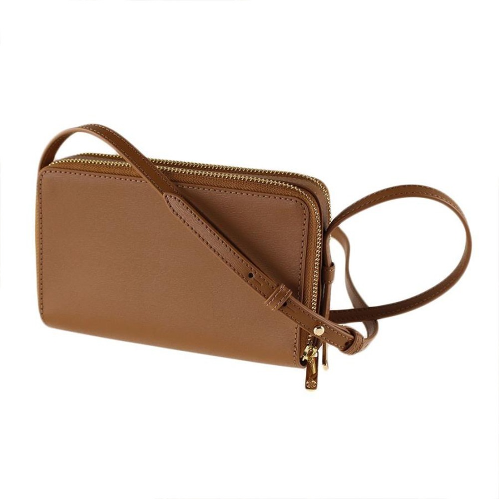 【TORY BURCH 】雙層拉鍊皮革方包-駝-細節圖3