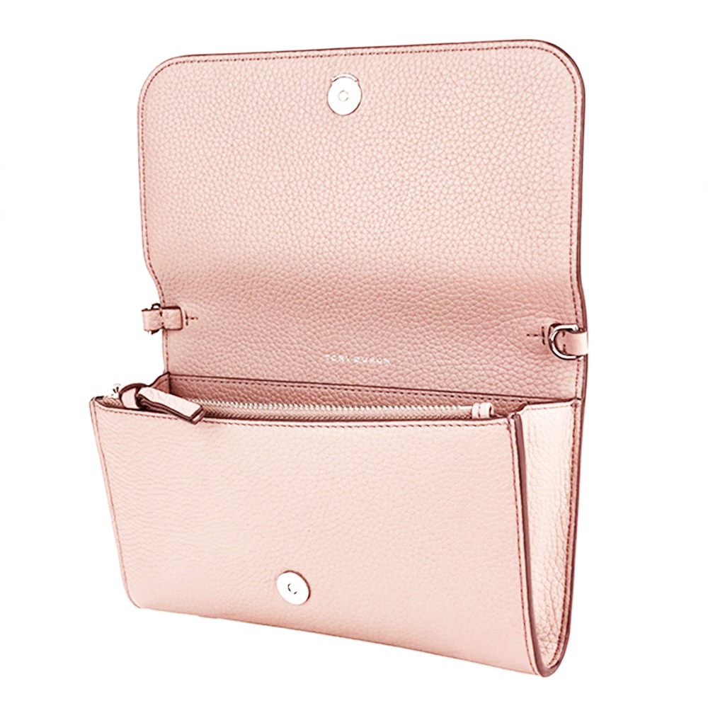 【TORY BURCH 】翻蓋皮革斜背包-粉色-細節圖3