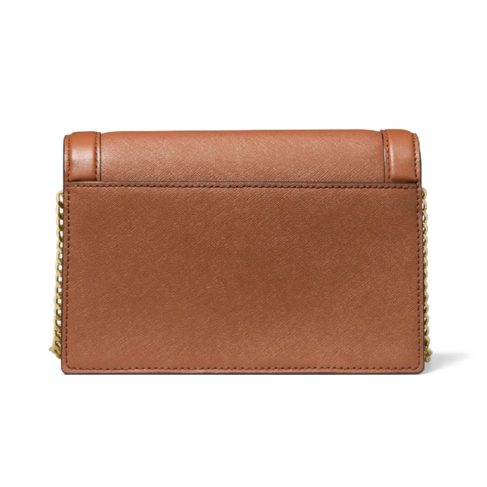 【MICHAEL KORS】素面皮革翻蓋斜背包-焦糖-細節圖3