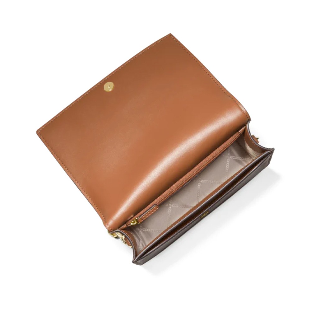 【MICHAEL KORS】素面皮革翻蓋斜背包-焦糖-細節圖4