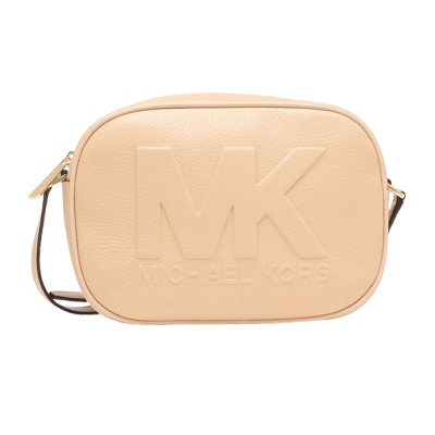 【MICHAEL KORS】立體LOGO皮革斜背包-卡其