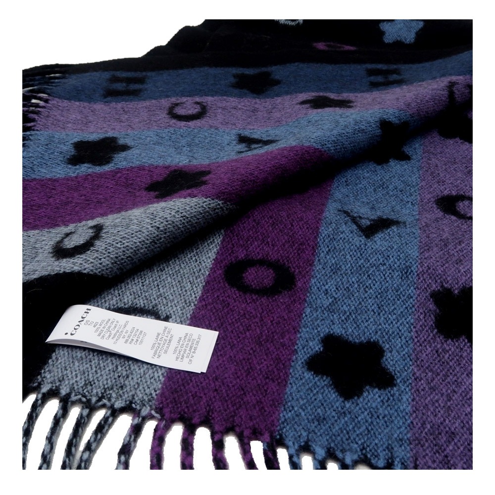 【COACH】印花雙面圍巾-繽紛星星藍紫-細節圖4
