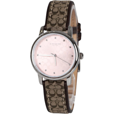 【COACH】滿版logo織布錶帶腕錶-卡其粉