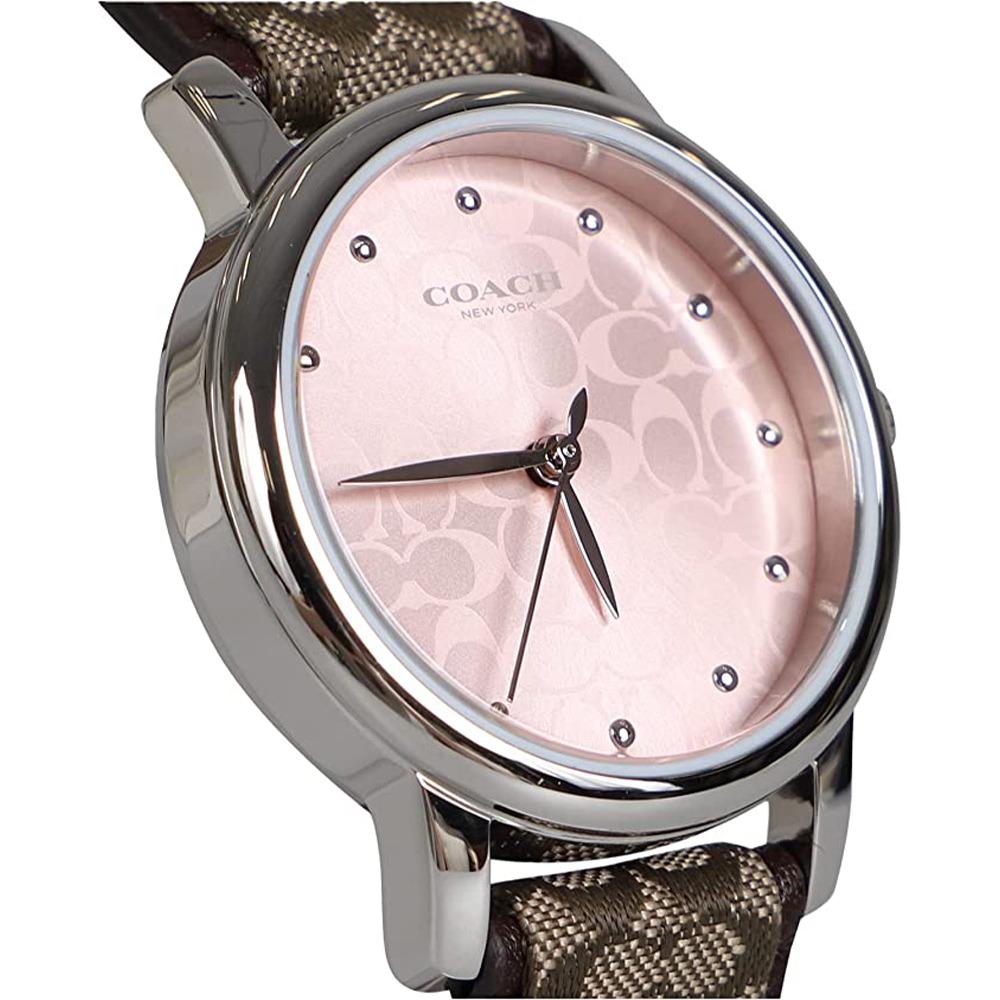 【COACH】滿版logo織布錶帶腕錶-卡其粉-細節圖2