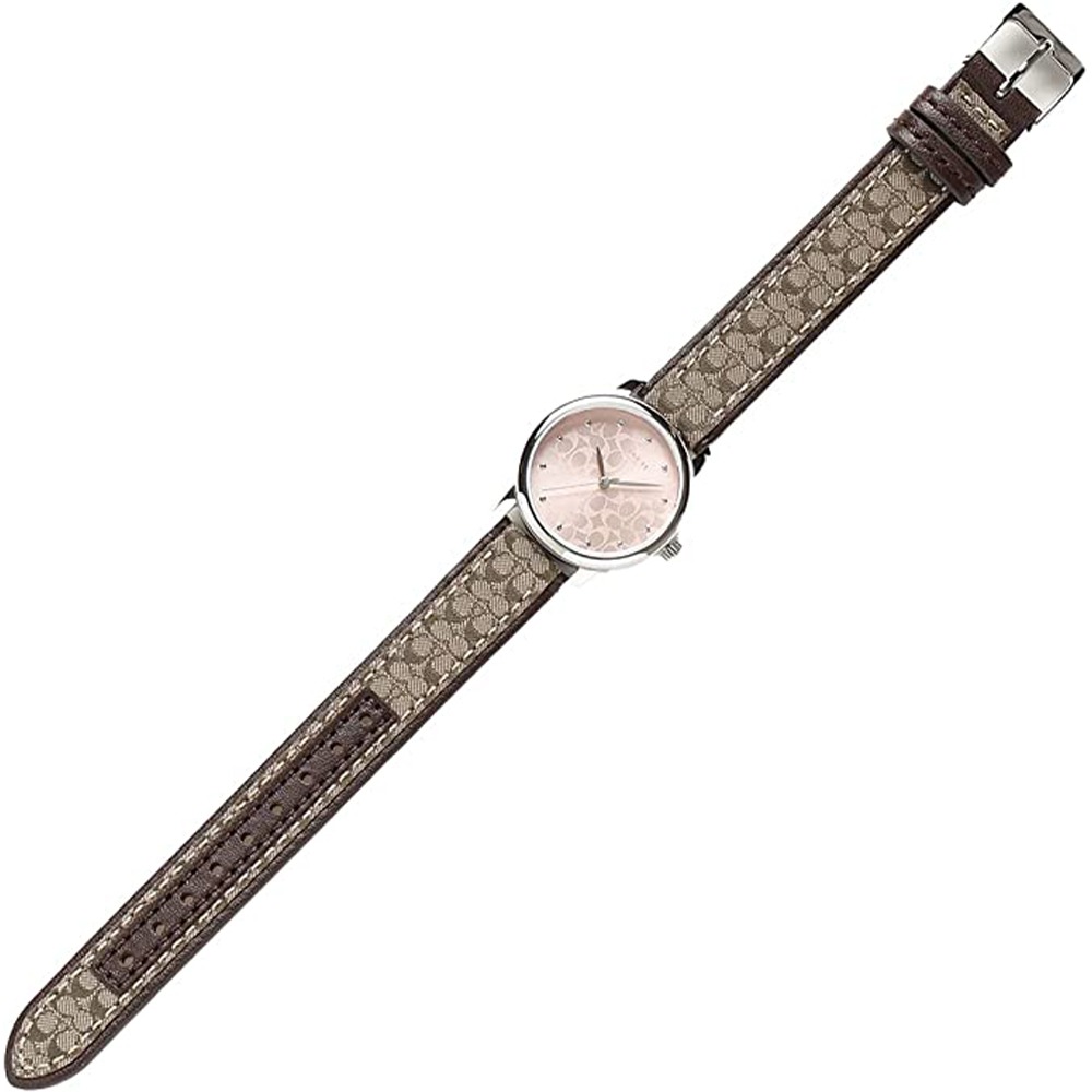 【COACH】滿版logo織布錶帶腕錶-卡其粉-細節圖3