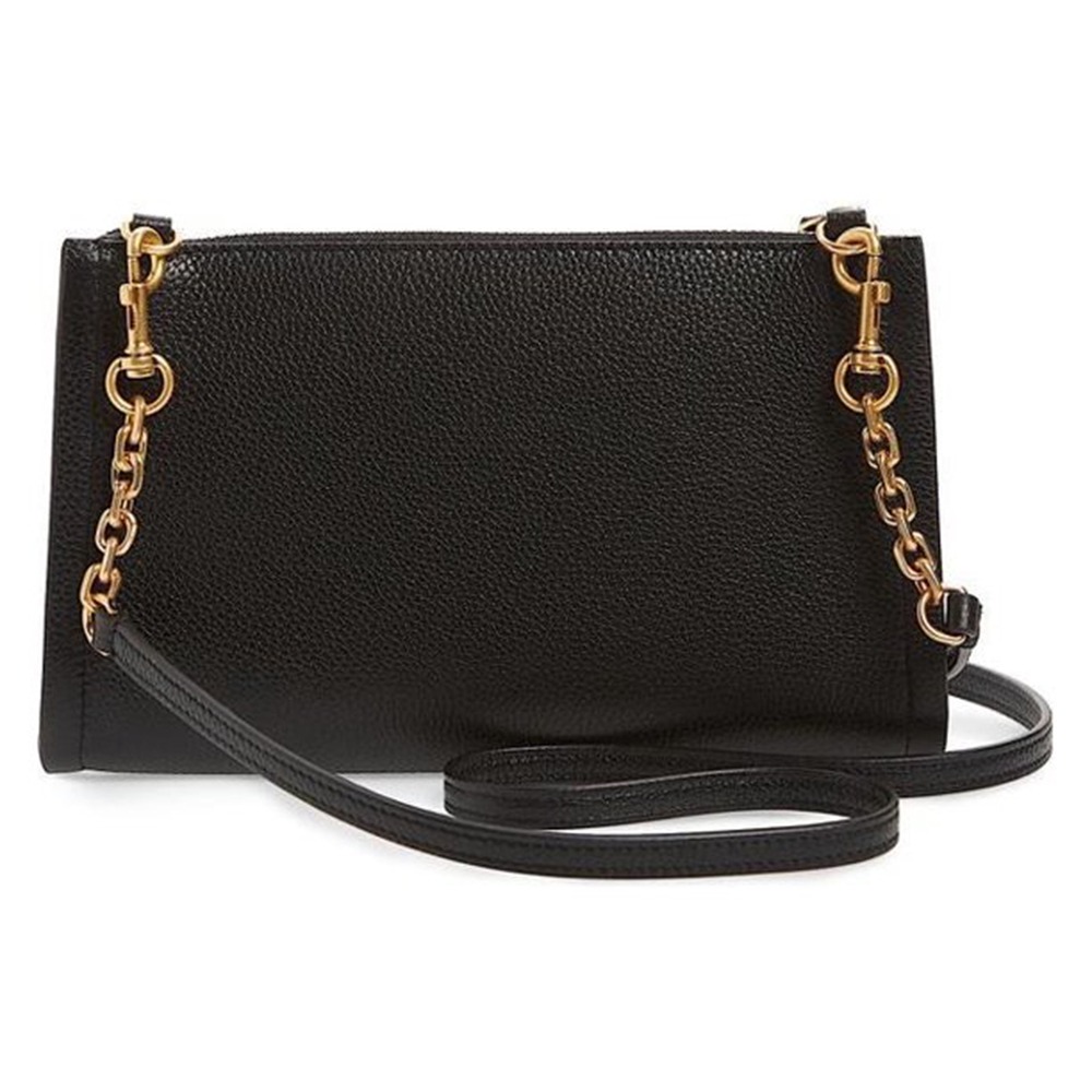 【TORY BURCH】素面皮革斜背包-黑色-細節圖3