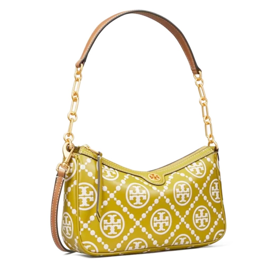 【TORY BURCH】滿版LOGO皮革肩斜兩用背包-綠-細節圖2