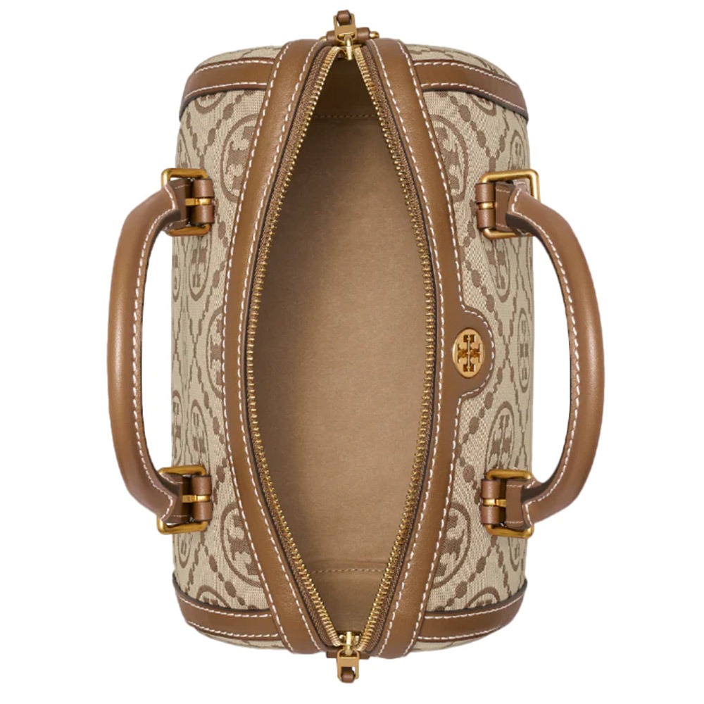 【TORY BURCH】織布拼接皮革波士頓包-卡其-細節圖4