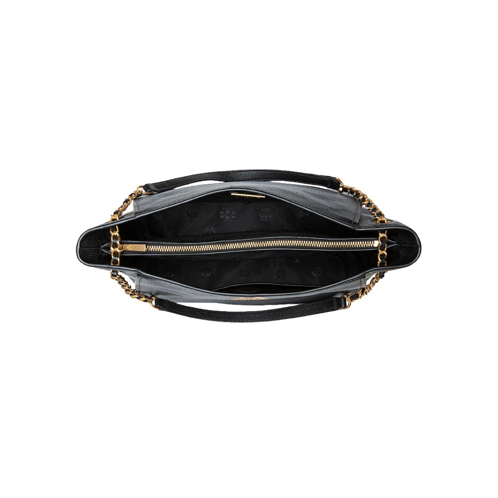 【TORY BURCH】雙T-LOGO素面皮革單肩包-黑-細節圖3