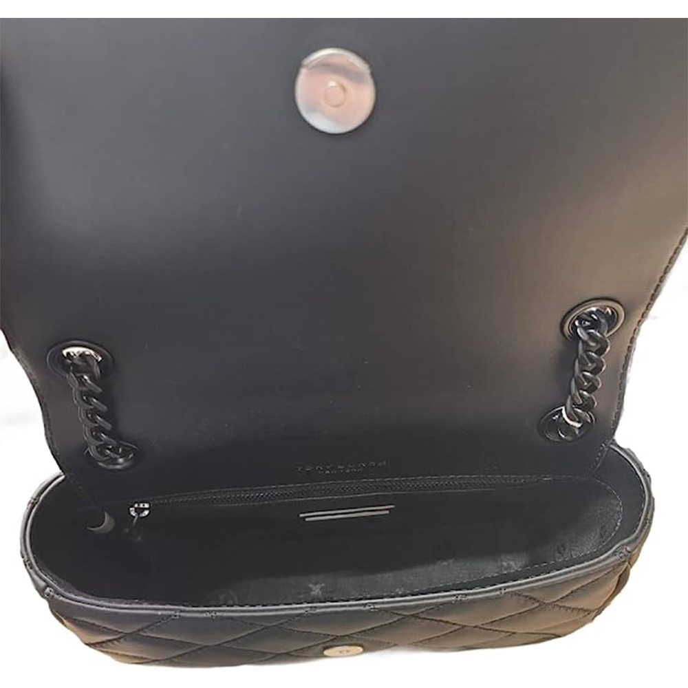 【TORY BURCH】菱格紋皮革斜背包-霧黑-細節圖4