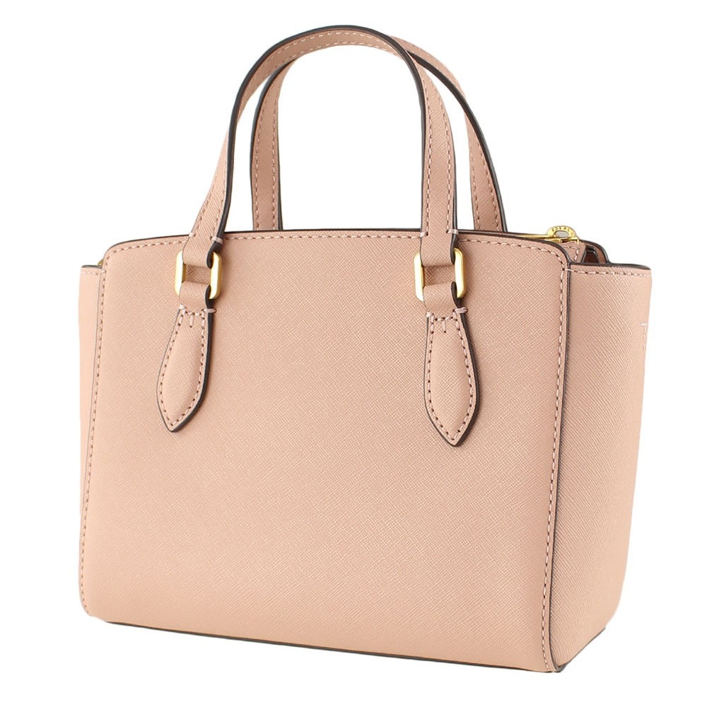 【TORY BURCH】雙T-LOGO防刮皮革托特包-粉紅-細節圖2