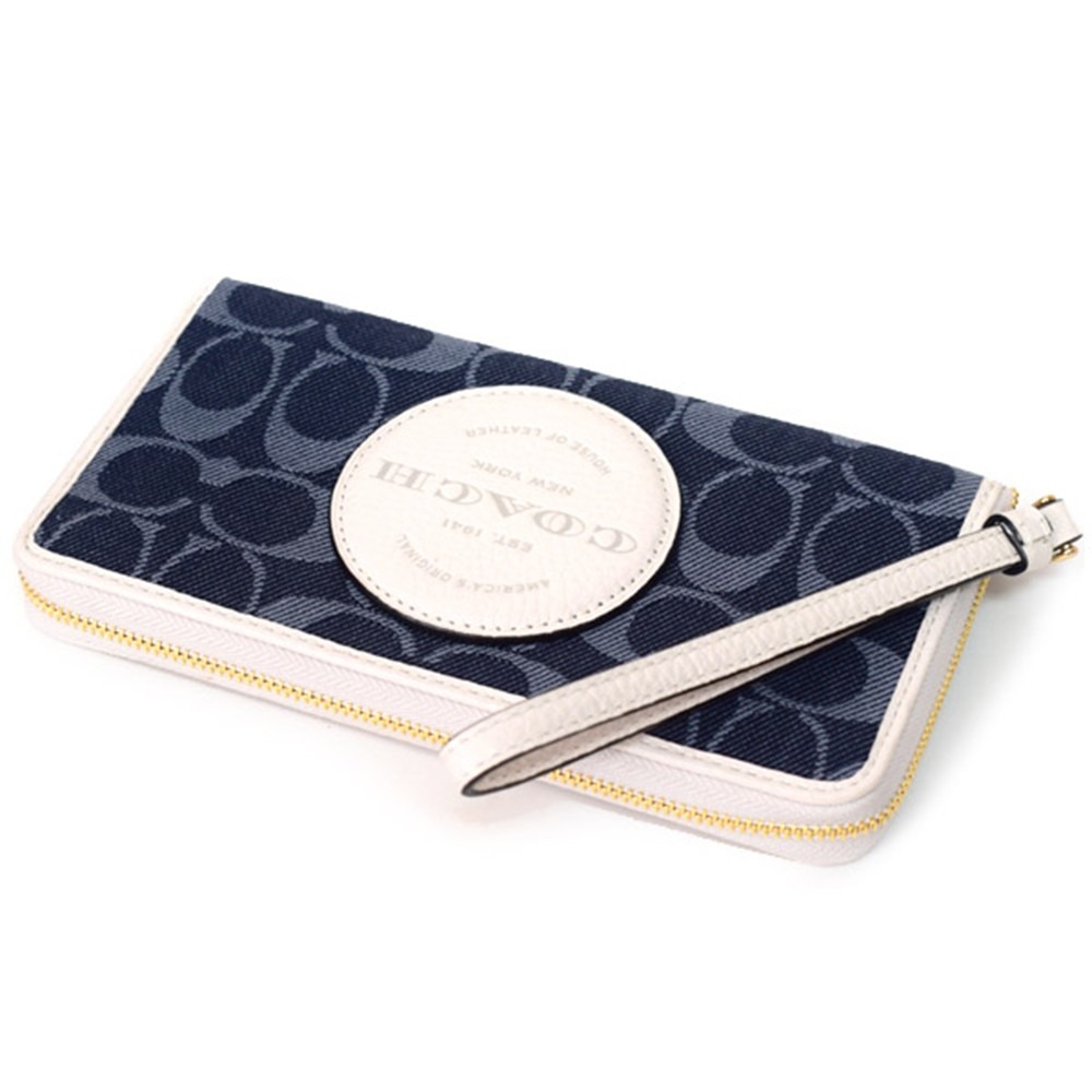 【COACH】滿版LOGO單寧布紋拉鍊長夾-牛仔藍-細節圖2
