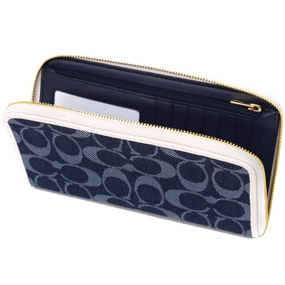 【COACH】滿版LOGO單寧布紋拉鍊長夾-牛仔藍-細節圖3