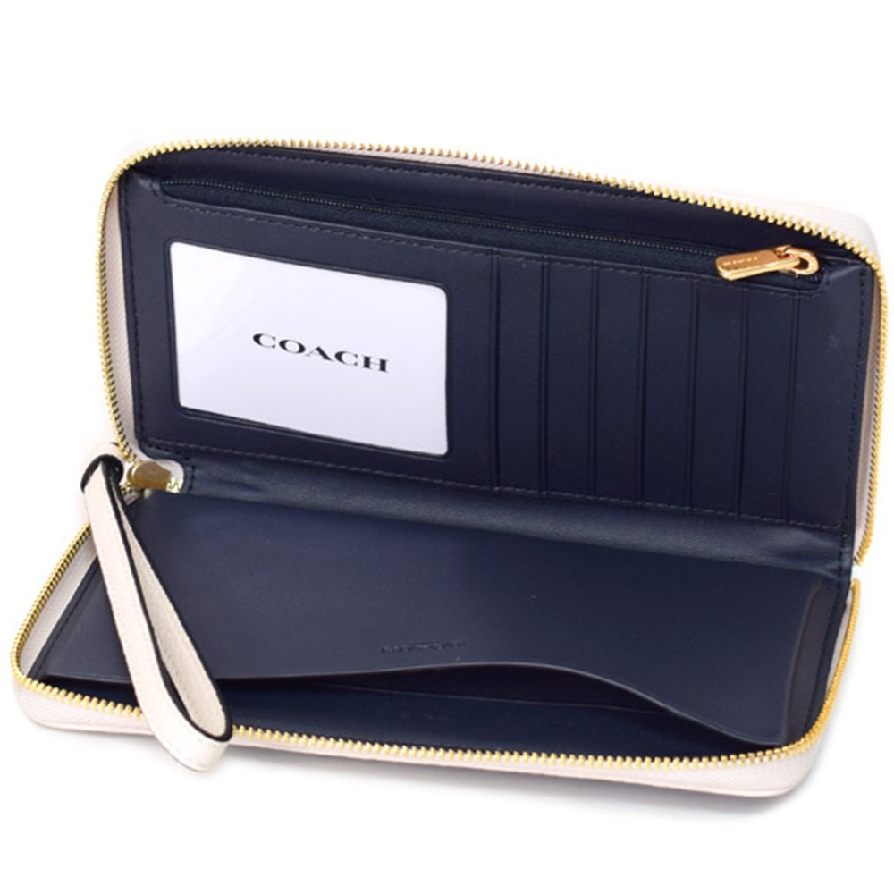 【COACH】滿版LOGO單寧布紋拉鍊長夾-牛仔藍-細節圖4