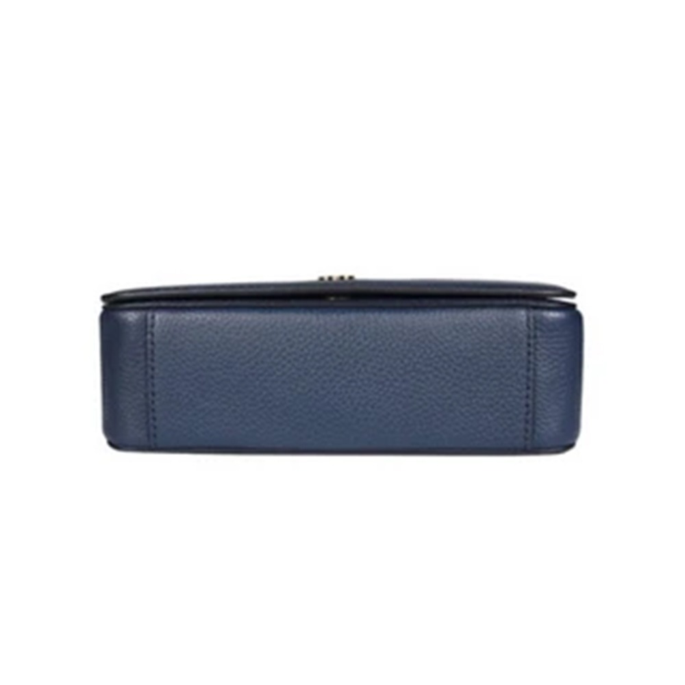 【Tory burch】雙T-LOGO皮革翻蓋斜背包-深藍-細節圖3