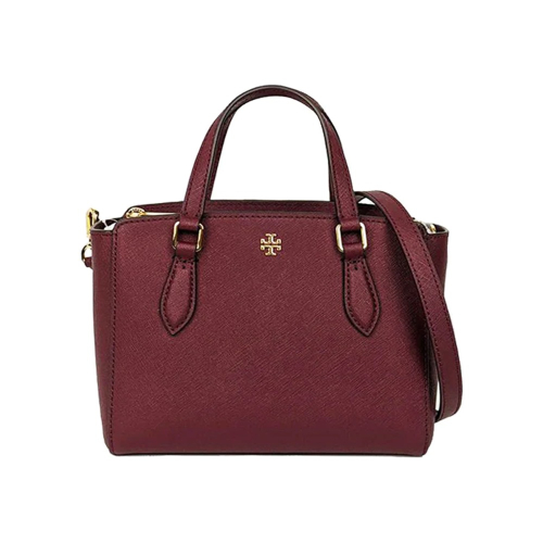 【Tory burch】雙T-LOGO素面皮革兩用包-酒紅