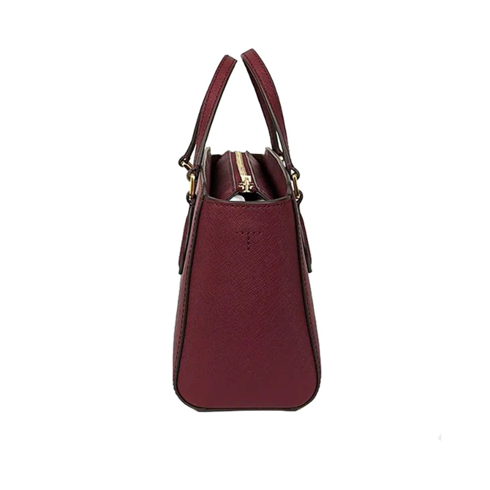【Tory burch】雙T-LOGO素面皮革兩用包-酒紅-細節圖2